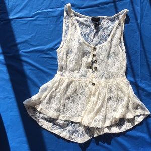 Lace button up peplum top